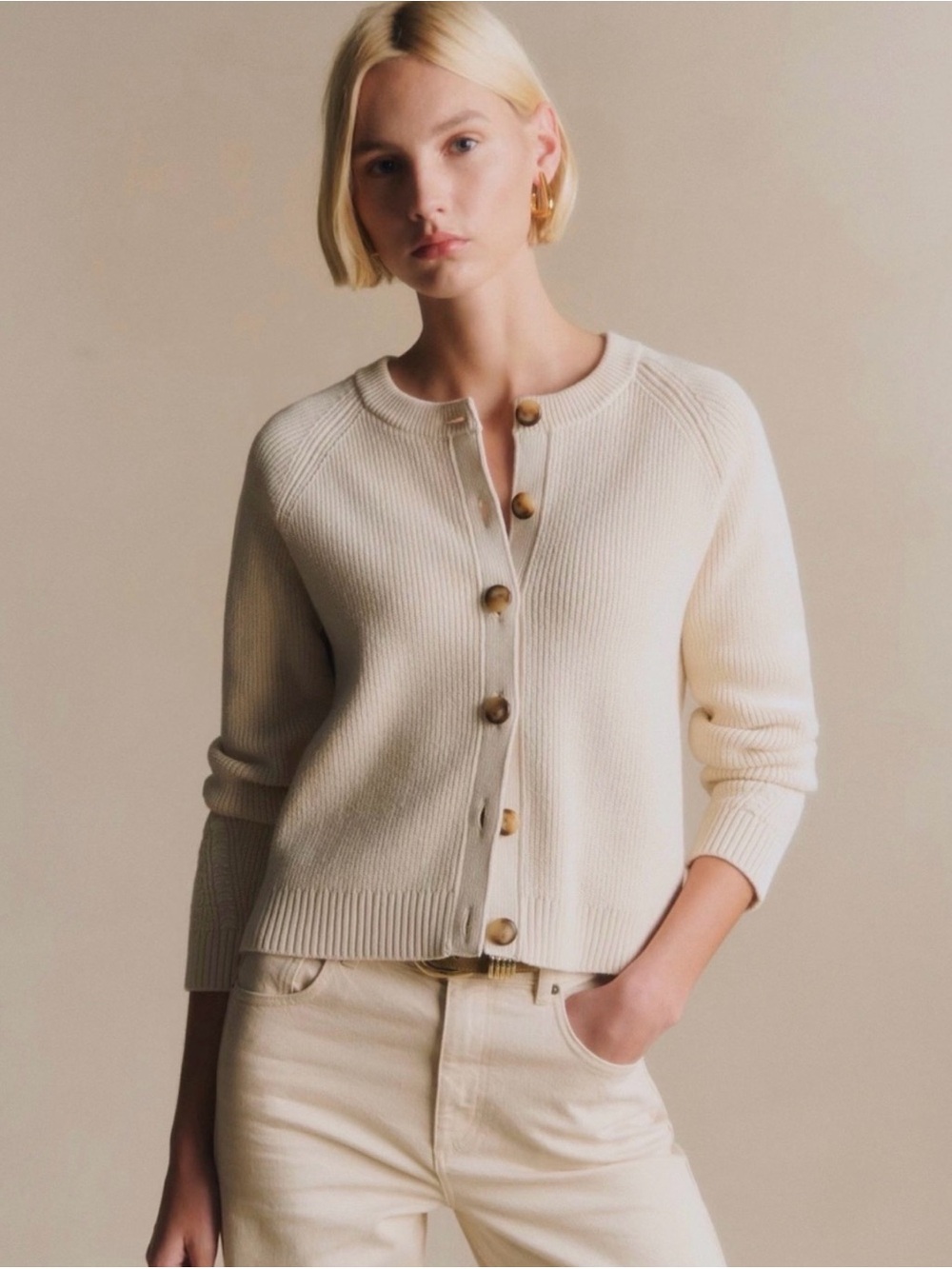 Sezane Isaure Ribbed Button-Front Cardigan